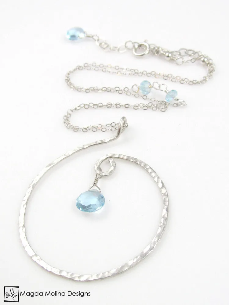 WHOLESALE - The Hammered Silver Spiral Necklace With Gemstone