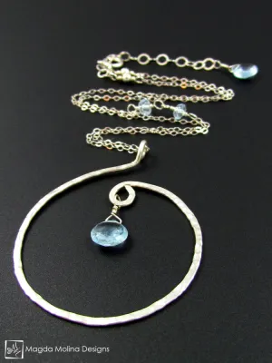 WHOLESALE - The Hammered Silver Spiral Necklace With Gemstone