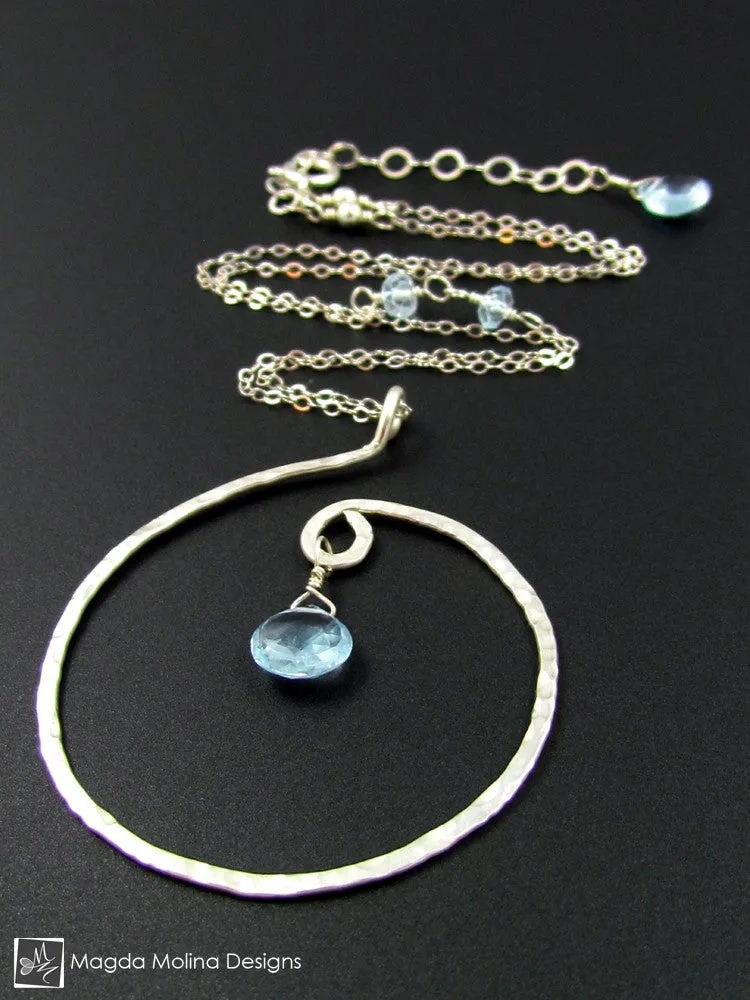 WHOLESALE - The Hammered Silver Spiral Necklace With Gemstone