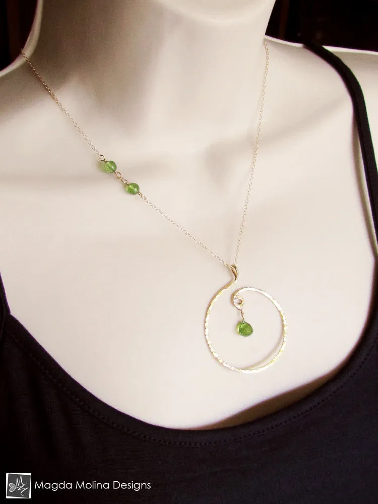 WHOLESALE - The Hammered Silver Spiral Necklace With Gemstone