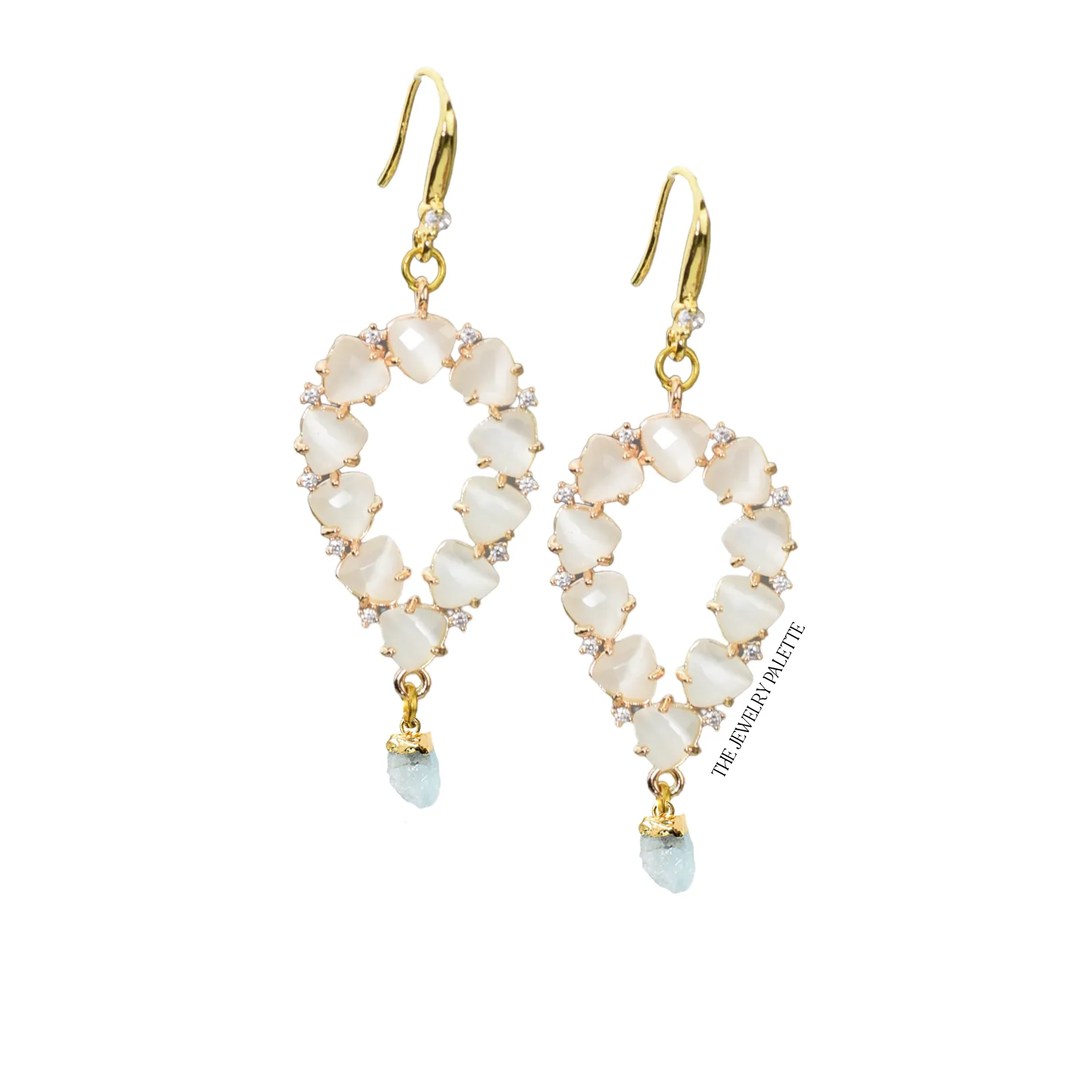 Yara white stones with gold edged garnet drop earrings