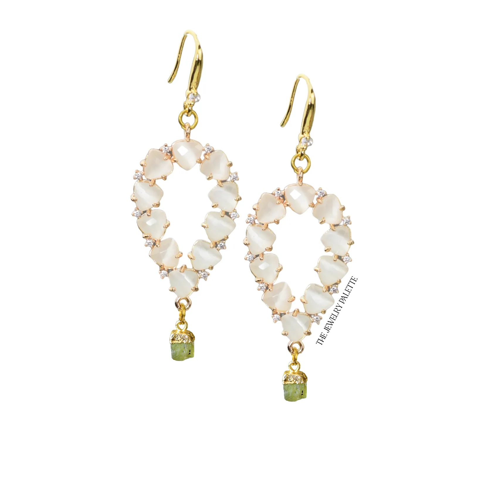 Yara white stones with gold edged garnet drop earrings