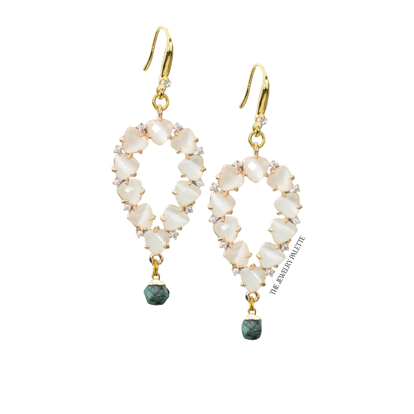 Yara white stones with gold edged garnet drop earrings
