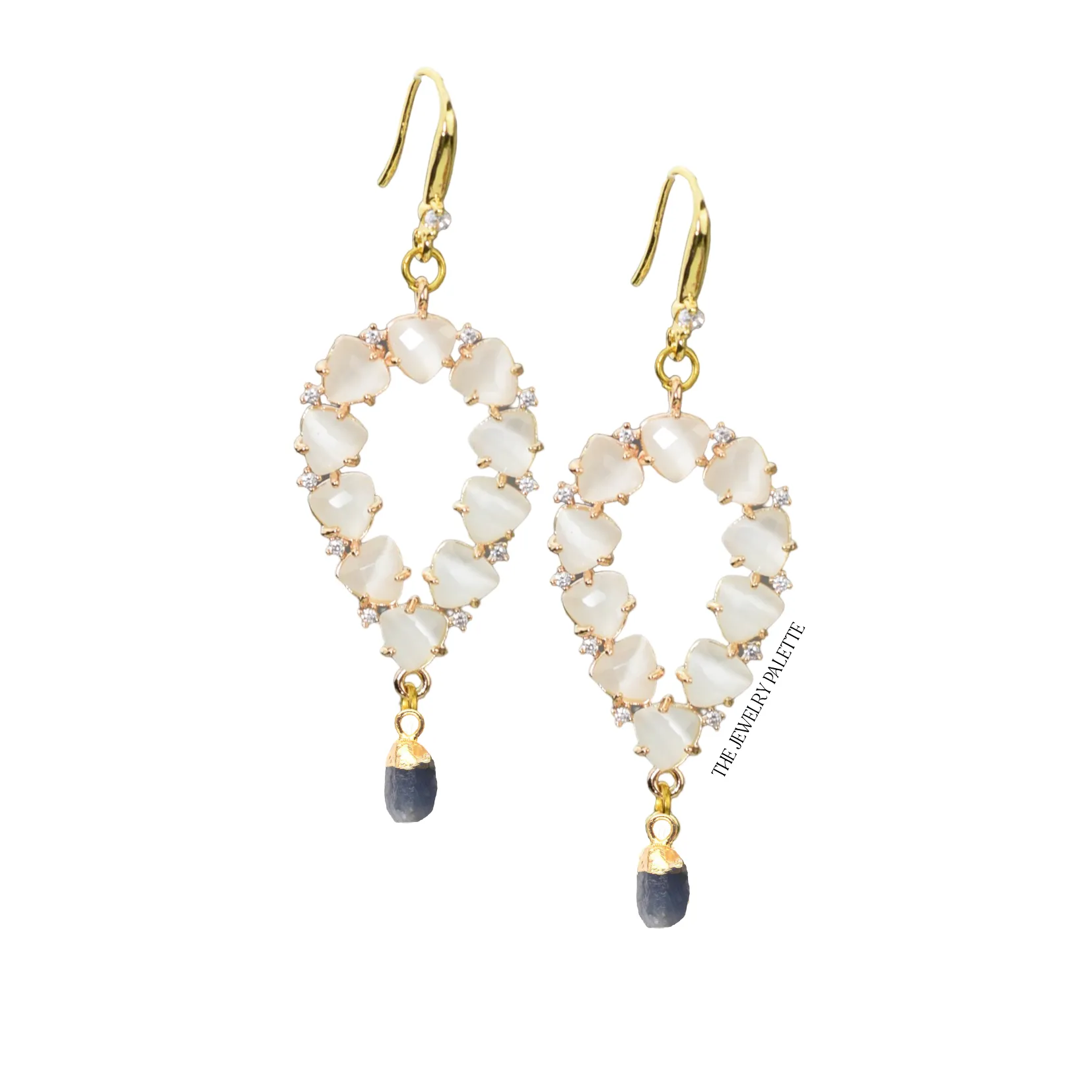 Yara white stones with gold edged garnet drop earrings