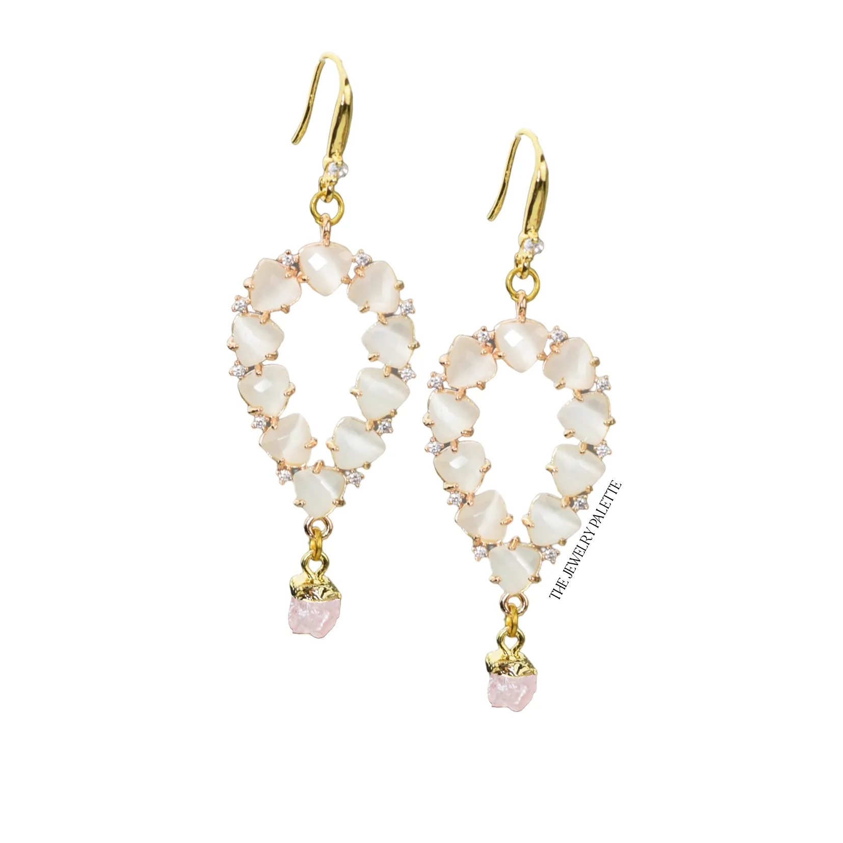 Yara white stones with gold edged garnet drop earrings