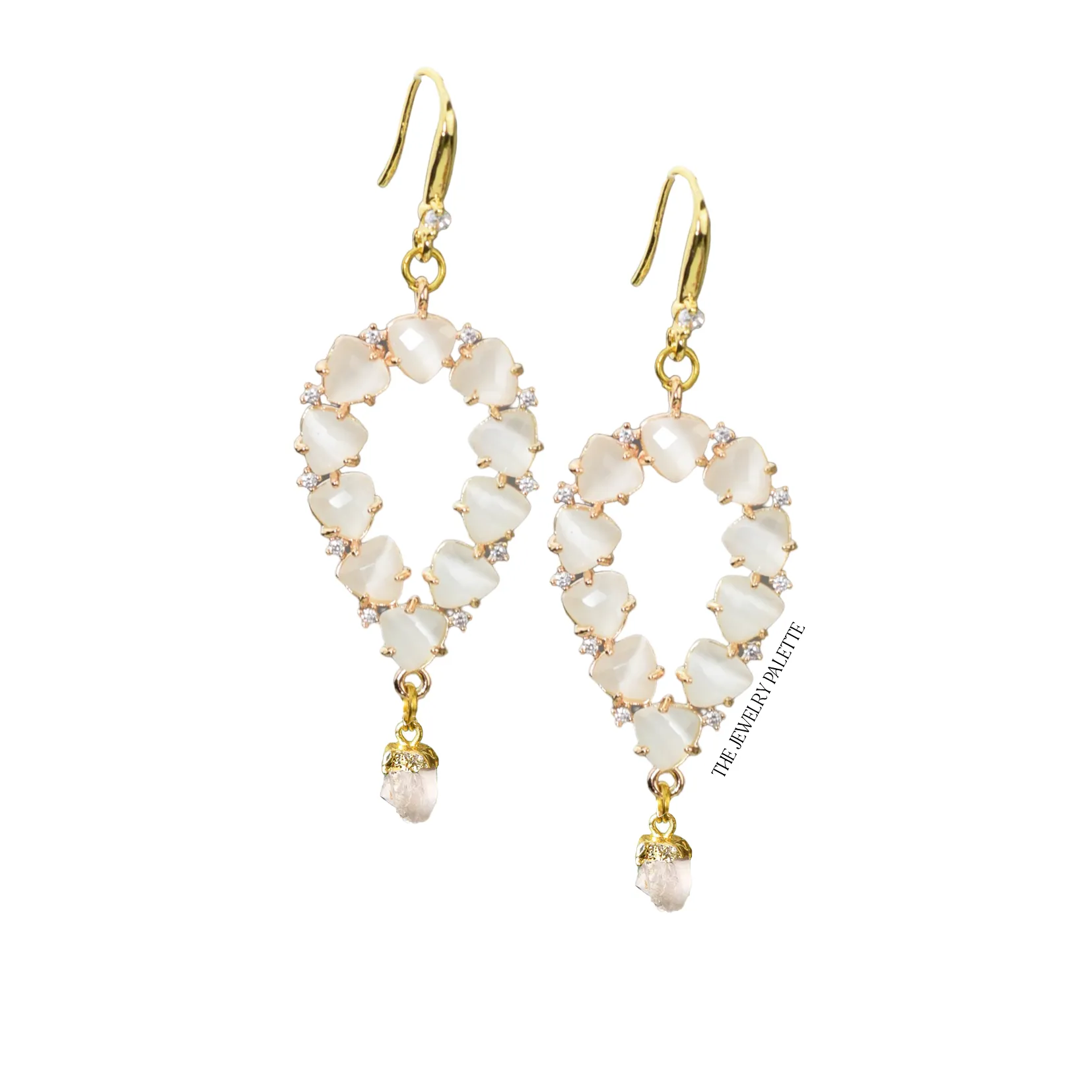 Yara white stones with gold edged garnet drop earrings