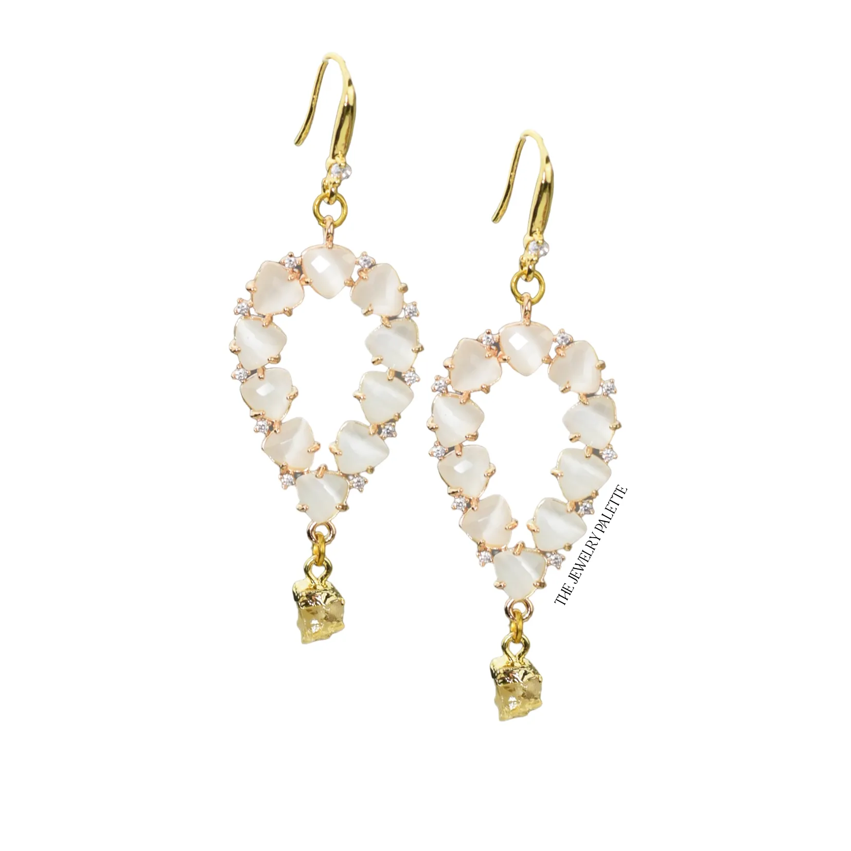 Yara white stones with gold edged garnet drop earrings