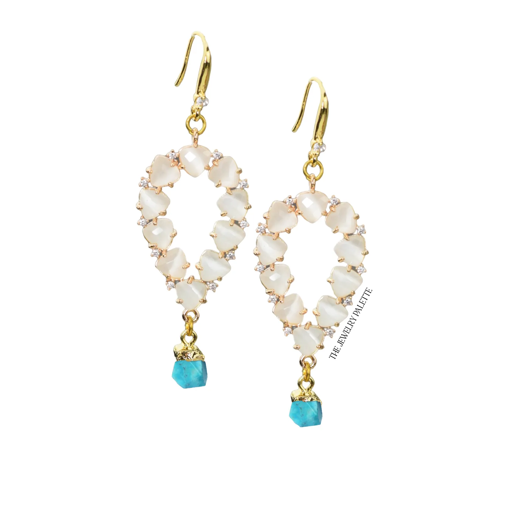 Yara white stones with gold edged garnet drop earrings