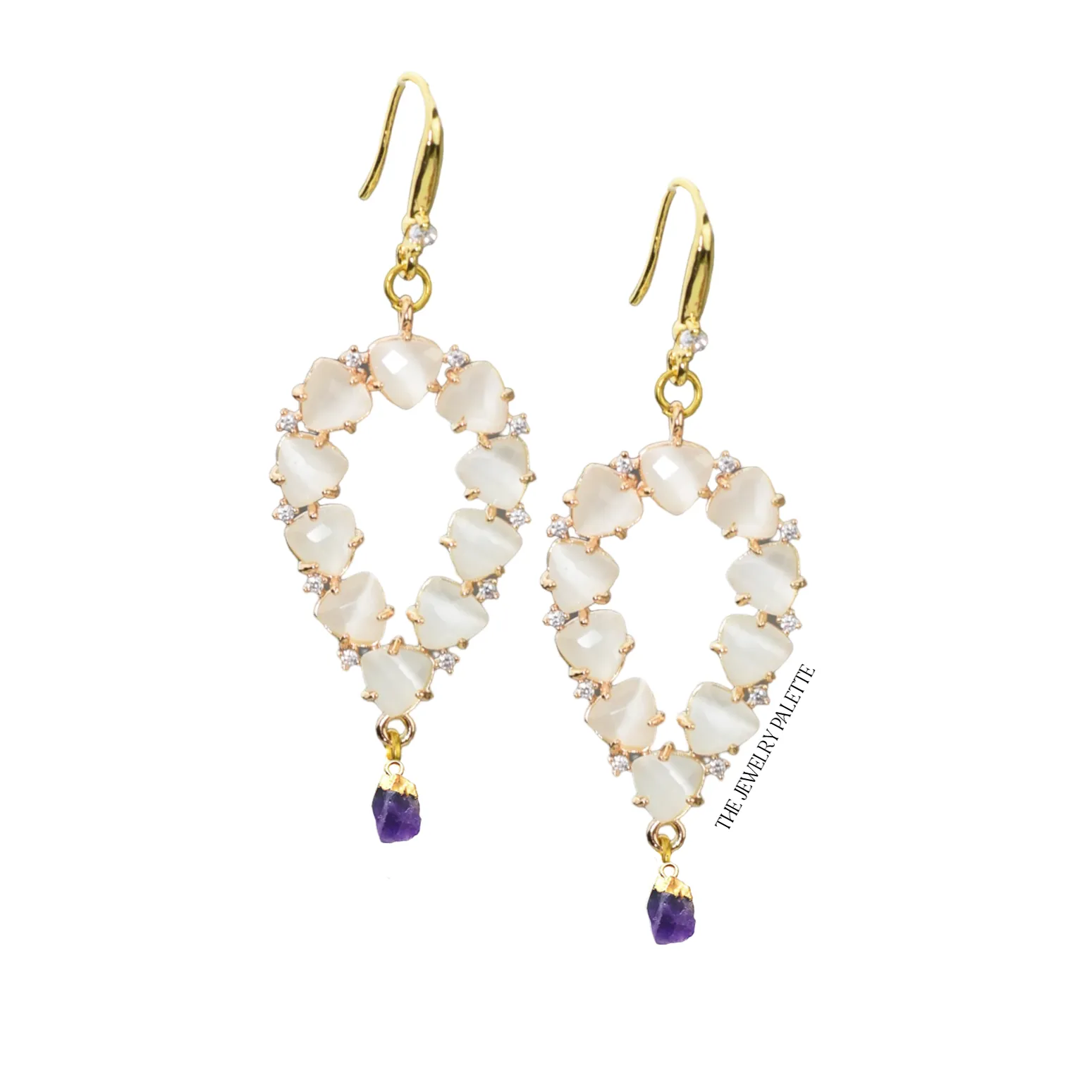 Yara white stones with gold edged garnet drop earrings