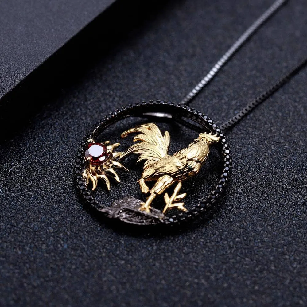 Year Of The Rooster-Natural Red Garnet Handmade Rooster Necklace