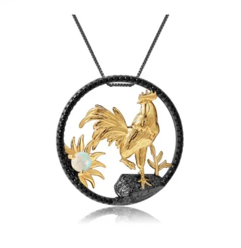 Year Of The Rooster-Natural Red Garnet Handmade Rooster Necklace