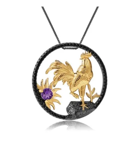 Year Of The Rooster-Natural Red Garnet Handmade Rooster Necklace