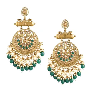 Yellow Chimes Earrings for Women and Girls Kundan Earrings | Green Danglers Earrings for Women Gold Plated Peacock Shaped Long Earrings | Birthday Gift for girls and women Anniversary Gift for Wife