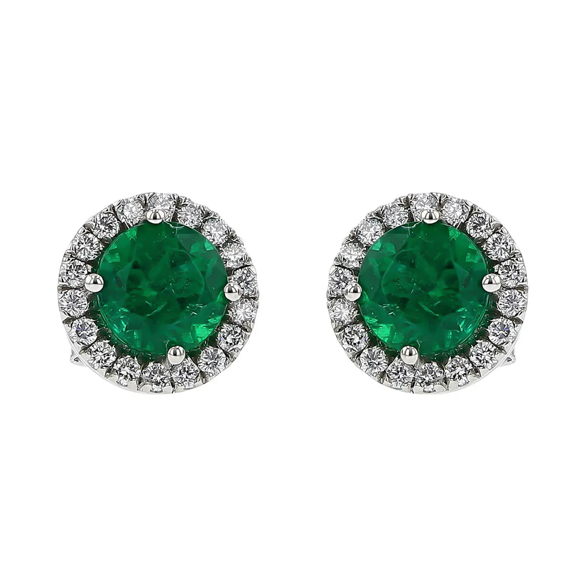 Zambian Emerald and Diamond Halo Stud Earrings